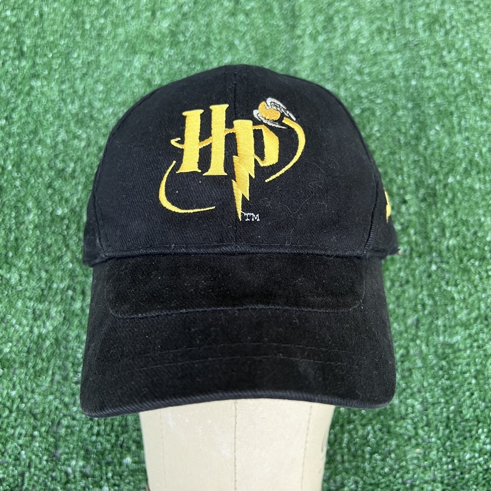 VTG Harry Potter Hat Adult Black Leather Strapback Movie Book Quidditch 2001 Y2K